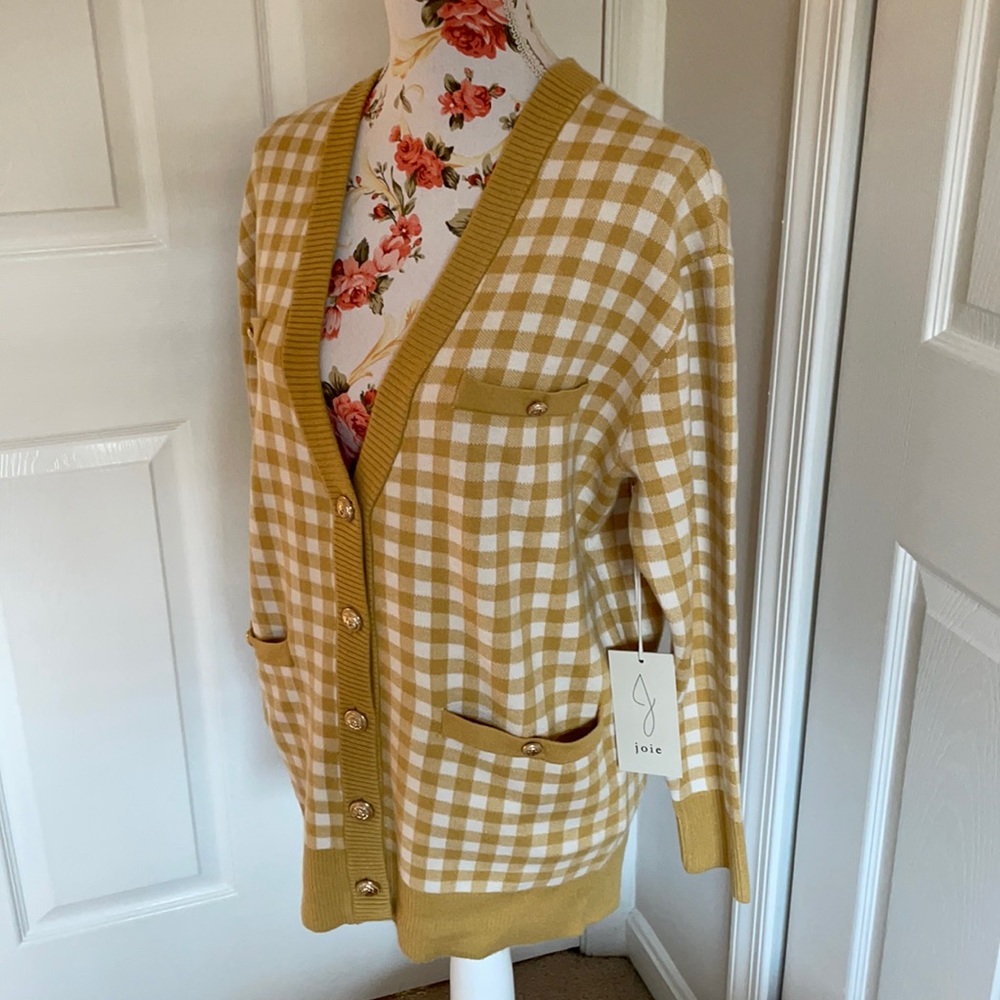 Joie Gingham V-neck Cardigan